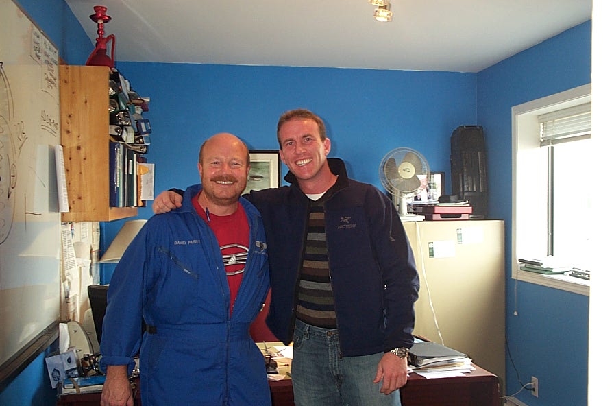 Mark Carey and Dave Parry.  Mark is Langley Flying School's First Commercial Pilot Graduate, and he now flies an A320 with Air Canada.  October, 2008. Langley Flying School.